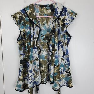 Axcess Blouse Tie Waist Wrap Ruffle Front Floral Grunge Y2K Feminine Womens L